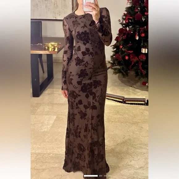 Harlow Brown Floral Long Sleeve Maxi Dress - Picture 3 of 17